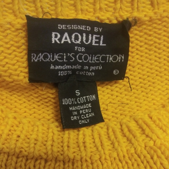 Raquel Collection Vintage Sweater Women Small Yellow Rodeo Drive 3D Patchwork - Picture 2 of 10